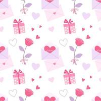 Seamless pattern with hearts and rose. Concept of romantic relationships and Valentine's Day. vector