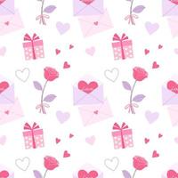 Seamless pattern with hearts and rose. Concept of romantic relationships and Valentine's Day. vector