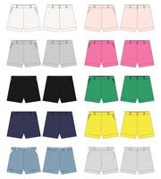 Set of technical sketch women's classic shorts pants design template. vector