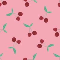 Cherry berries and leaves seamless pattern illustration vector