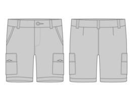 Technical sketch grey cargo shorts pants design template. vector