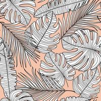Seamless pattern with modern monstera line leaves. Tropical pattern, botanical leaf wallpaper vector