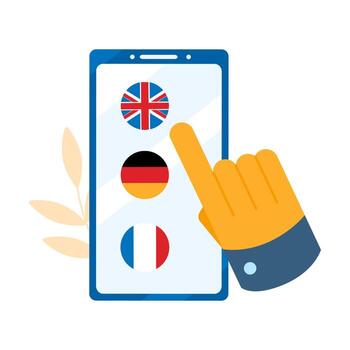 Foreign language online learning. Concept online learning, choice of language courses, exam preparation, home schooling. vector