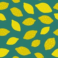 Lemon seamless pattern on green background. citrus fruits collection. vector