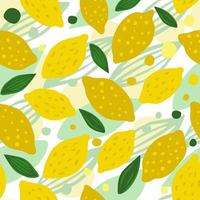 Lemon seamless pattern with leaves. Hand drawn seamless pattern with citrus fruits vector