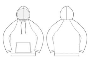 Technical sketch for men hoodie. Front and back view. Technical drawing male clothes. vector