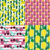 Set of fruits seamless pattern on stripes background. vector