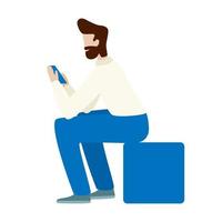 Man use smartphone. Flat vector concept illustration isolated on white background