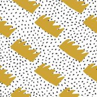 Golden crowns seamless pattern. Doodle crown on polka dot background. vector