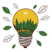 lightbulb with forest inside suitable for go green campaign illustration vector
