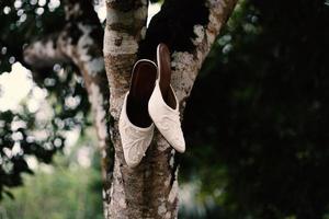 Elegant white wedding shoes photo