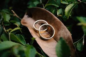 anillos de boda símbolo amor familia. un par de anillos de boda sencillos foto