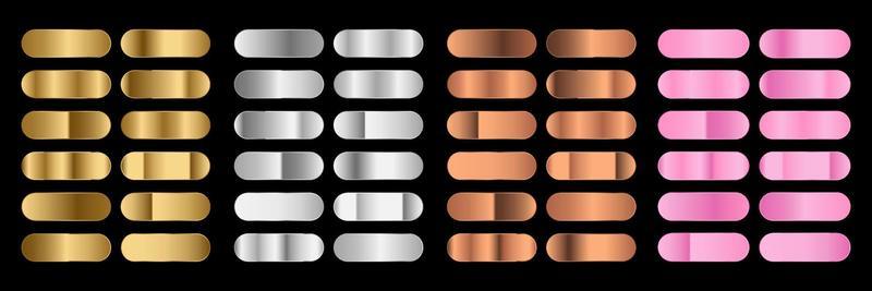 Big metal pack. Collection of gold, silver and bronze gradient for design. Vector gradients set. Vector illustration
