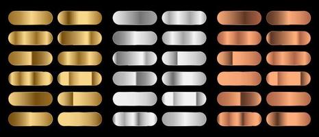 Big metal pack. Collection of gold, silver and bronze gradient for design. Vector gradients set. Vector illustration