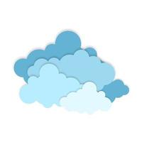 Blue paper cut out cloud icons, signs,weather symbols. Paper cut lot of clouds. Sunny day clouds. Creative paper craft art style, vector illustration.