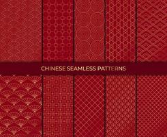 Set of 10 patterns in chinese style. Vector collection of asian backgrounds. Chinese seamless pattern collection.  Decorative wallpaper.