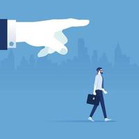 Big hand controlling blindfolded businessman walk forward, business control or puppet vector