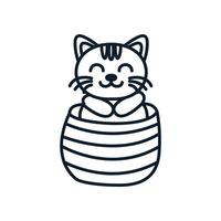 vector de ilustración de icono de logotipo de línea de escondite de gato o gatito o mascota