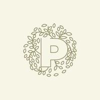 initial P or letter P with leaf  ornament on circle luxury modern logo vector icon illustration design