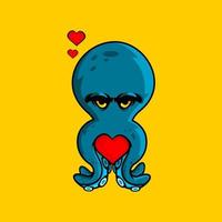 vector illustration of octopus and love sign, love day