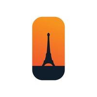 torre eiffel con diseño de logo de puesta de sol vector