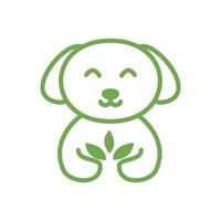 perro o mascota con hoja o planta jardinería lindo dibujo animado logo vector icono ilustración diseño