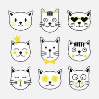 Set of simple cat icons. Collection of cat faces isolated on white background. vector