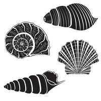 The set is an insulated seashell. Vector illustration, black stencil icon