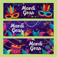 conjunto de banner de mardi gras feliz vector