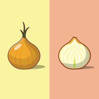 ilustración vectorial de cebolla entera y media. ingrediente de cocina especias estilo de caricatura plano adecuado para icono, página de inicio web, pancarta, volante, pegatina, tarjeta, fondo, camiseta, clip-art vector