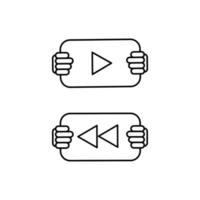 Hand Holding Play and Rewind Button Outline Icon Illustration on White Background vector