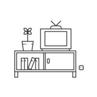 Living Room Interior with Retro TV Outline Icon Illustration on White Background vector