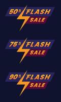 banner de venta flash para 50, 75 y 90 de descuento con símbolo de trueno en fondo oscuro, vector eps 10 aislado adecuado para publicidad, banner, elemento de afiche