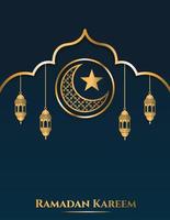 Ramadan sale vertical banner with gold crescent moon, star and lantern element suitable for social media promotion and marketing post template vector