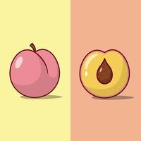 ilustración vectorial de melocotón. ilustración de frutas entero y medio. estilo de caricatura plano adecuado para icono, página de inicio web, pancarta, volante, pegatina, tarjeta, fondo, camiseta, clip-art vector