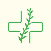 green line leaf plant with medical health cross logo icon vector illustration design