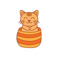 cat or kitty or kitten or pet hiding cute cartoon logo icon illustration vector