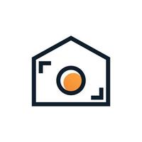 hogar o casa con cámara fotografía contorno de línea logotipo simple vector icono ilustración