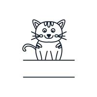gato o gatito o gatito con banner ilustración de vector de logotipo de línea de dibujos animados lindo
