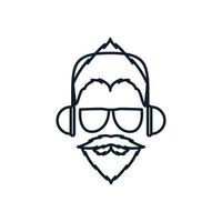 man beard with headphone line cool logo vector icon design illustration