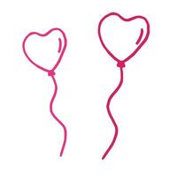 Hand drawn two balloons, two outline hearts, flat vector, isolate on white background vector