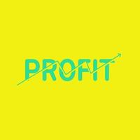 Profit title text. Green font color with graph up on yellow background vector