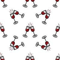 Two glasses of red wine on a white background. Simple seamless pattern in outline style. Vector background. Design of a wine cart, packaging paper, wallpaper.