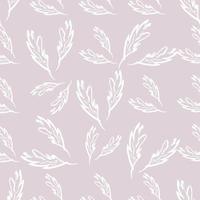 Hand-drawn floral background. Vector seamless pattern in doodle style.White leaves on a beige background. Ideal for fabric, home textiles.