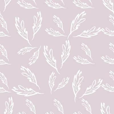 Hand-drawn floral background. Vector seamless pattern in doodle style.White leaves on a beige background. Ideal for fabric, home textiles.