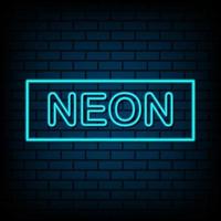 Neon sign of frame on brick wall background, vector illustration