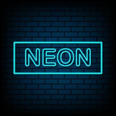 Neon sign of frame on brick wall background, vector illustration