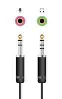 Audio jack cable with mic and headphone socket, vector illustration
