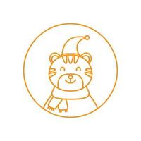 illustration cute cartoon tiger smile line circle logo icon vector