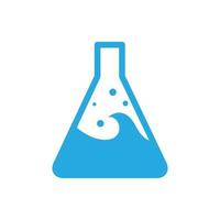 laboratorio de botella con ilustración de diseño de icono de vector de logotipo de onda de agua de mar